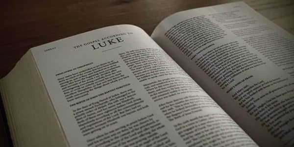 Image of the Bible opened to the book of Luke