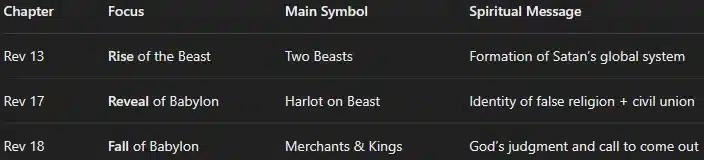 Chart of revelation chapter 13, 17, and 18