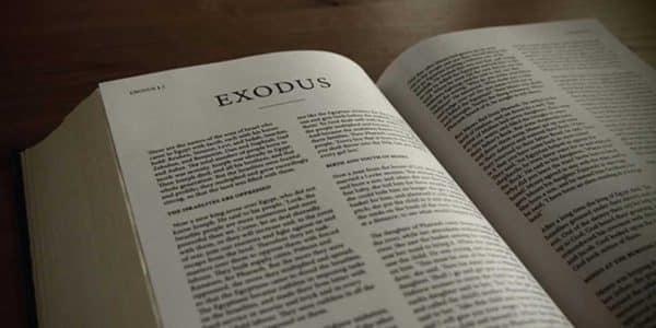 Image of the Bible opened to the book of Exodus