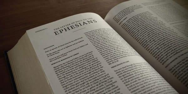 Image of the Bible opened to the book Ephesians