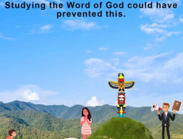 Image of people bowing before an idol