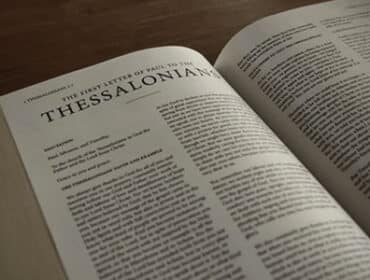 Image of the Bible opened to the book Thessalonians