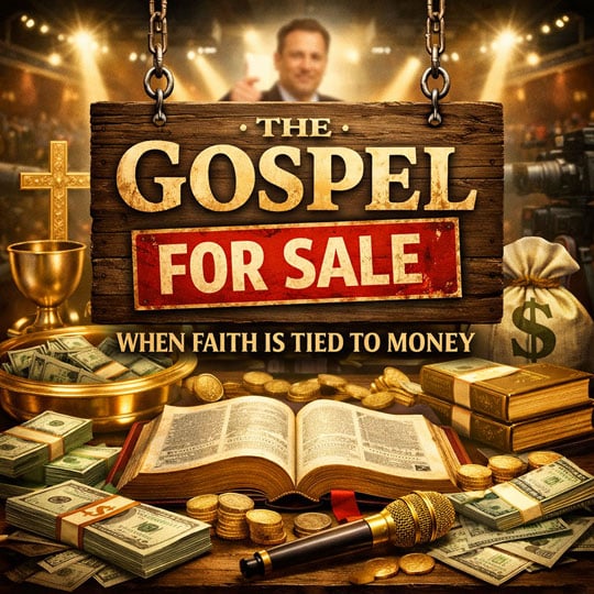 Cover artwork for article titled: The Gospel for Sale