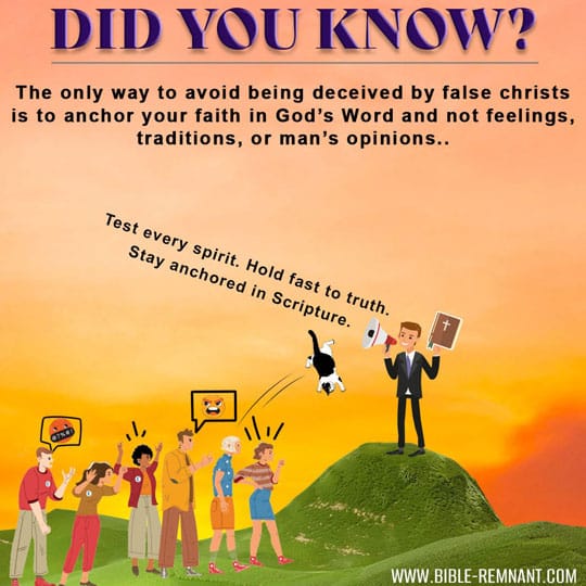 God's Word protects believers from false christs and deception by encouraging them to test every spirit and remain anchored in Scripture rather than feelings, traditions, or human opinions.