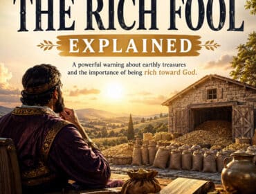 The Parable of the Rich Fool Explained – Jesus' warning against covetousness as a wealthy man contemplates his abundant harvest and earthly treasures in Luke 12:13–21