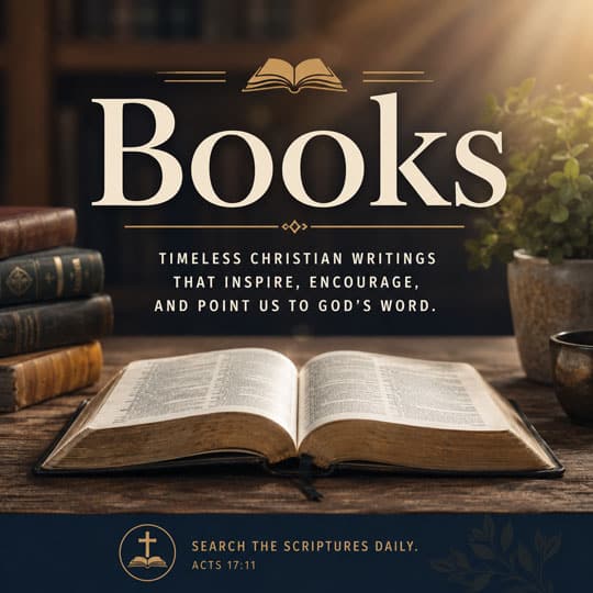 Books category image featuring an open Bible and classic Christian books with the title "Books" and the message "Classic Christian Books That Point to God's Word" for the Bible-Remnant Christian library.