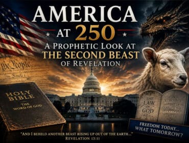 America at 250 prophetic look at the second beast of Revelation with Capitol, lamb, dragon, Bible and Ten Commandments
