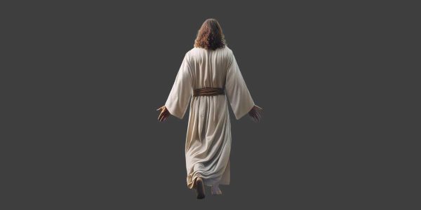 Son of Man walking on gray background